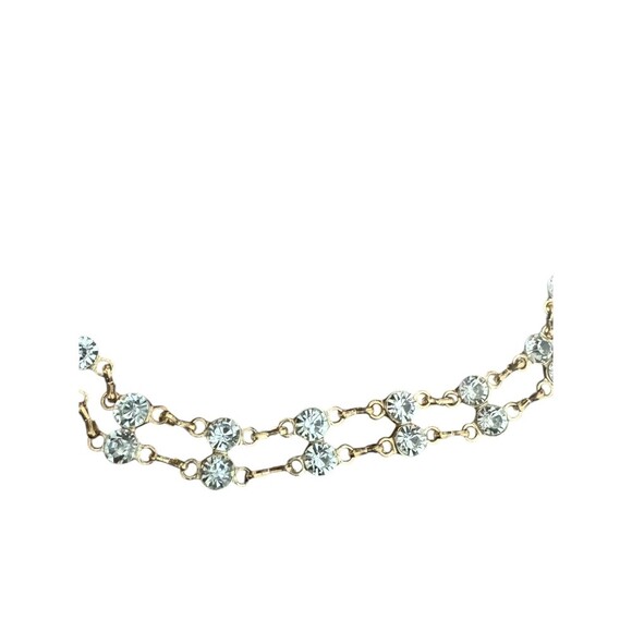 Vintage 90\'s Crystal Rhinestone Double Row Chain Waist Belt Gold Tone Adjustable